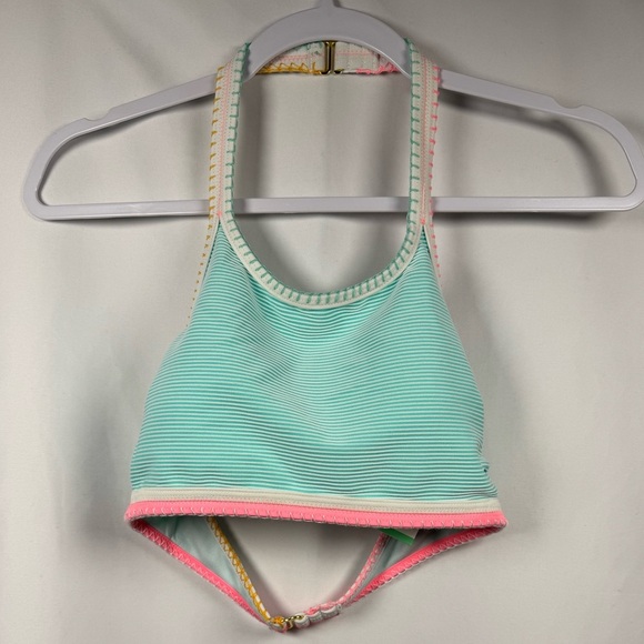 SO Pop Stitch Ribbed High Neck Bikini Swim Top Mint Juniors 7-9 M - Picture 1 of 9